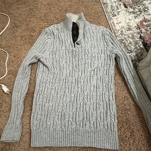 Tasso Elba Light Gray Cable Knit Men's Cardigan